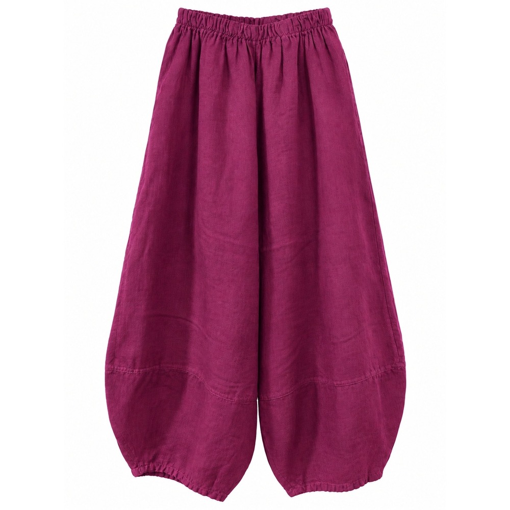 Bryn Walker Linen Balloon Barrel Pants Magenta Purple Elastic Waist Small